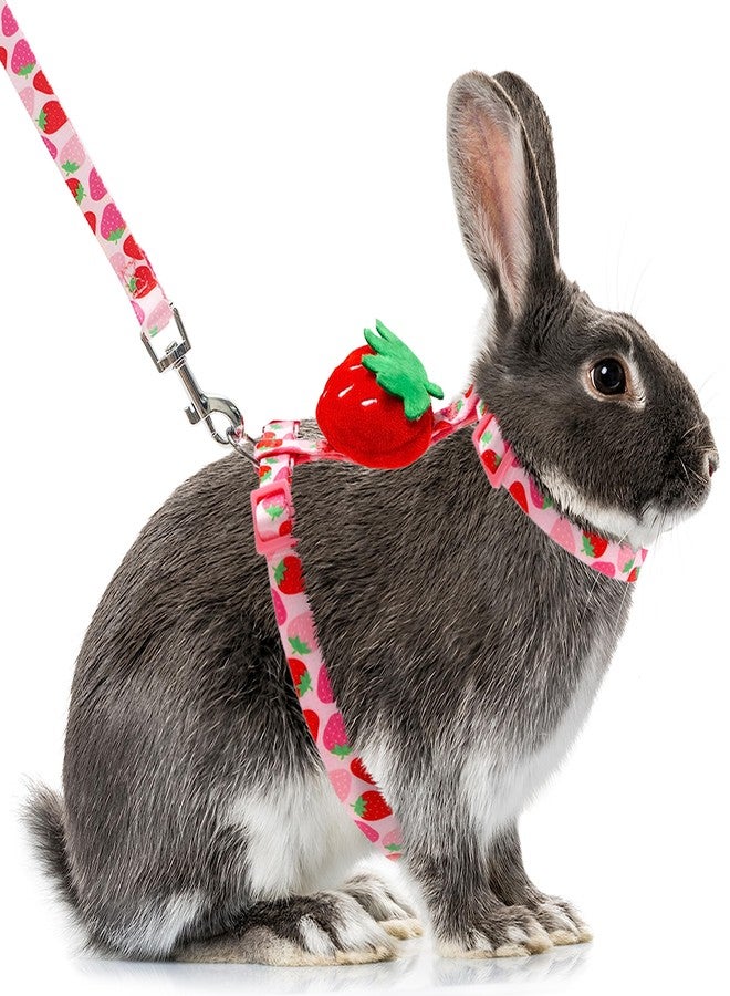 ORZECHKO Rabbit Harness and Leash - Adjustable Bunny Harness Escape Proof for Walking Running Hiking Camping Outdoor - Pink Strawberry Pattern Cute Small Animal Harness Leash Set - Image 1
